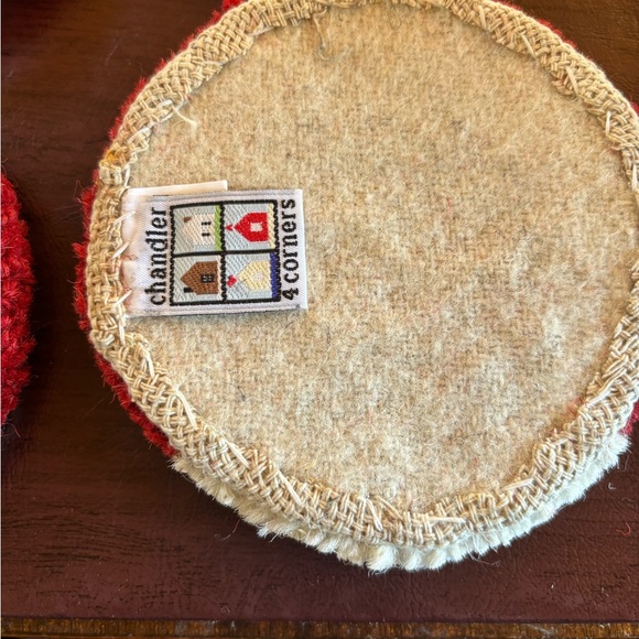 Christmas Chandler 4 Corners NWT set of 4 hand made wool coasters snowman - Picture 3 of 4